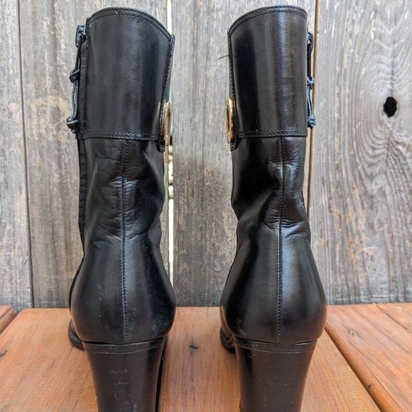 Salvatore Ferragamo Black Leather Boots, Mid-Calf, Size 4.5 - Picture 5 of 10